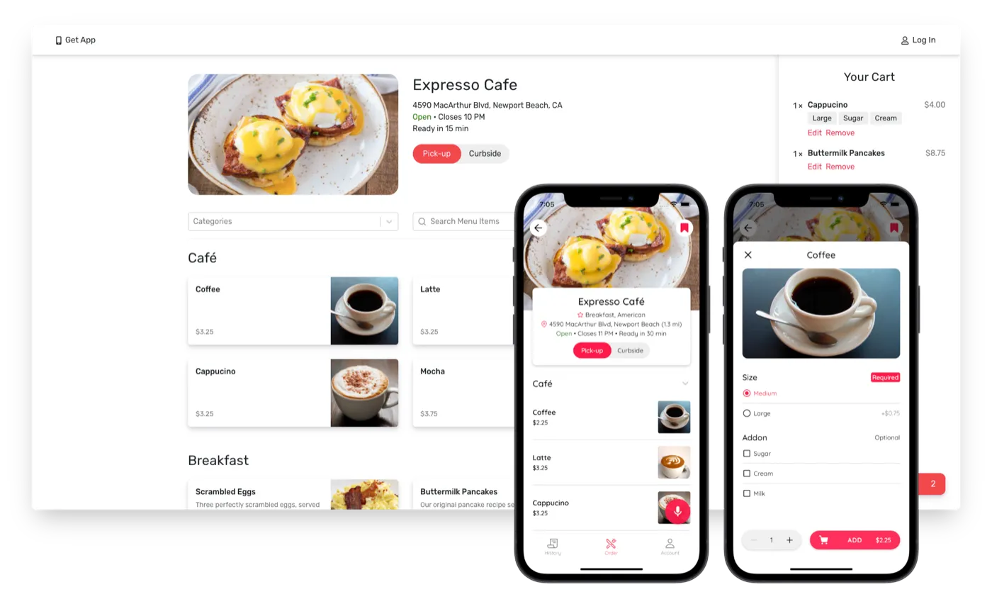Expresso online ordering on desktop and phone